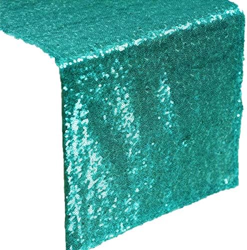 GWHome 12 X 108 inches Sequin Table Runner for Wedding Party Banquet Rectangular and Round Table (Turquoise)