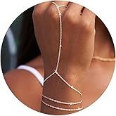 Moodear Dainty Ring Bracelet Hand Chain for Women - 14K Gold Plated/Sterling Silver Layered Adjustable Satellite Bead Paperclip Dot Link Hand Chain Bracelets Non Tarnish Trendy Jewelry Gift
