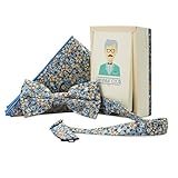 Miswak Club 100% Cotton Bow Tie & Pocket Square Set for Men, Blue Print