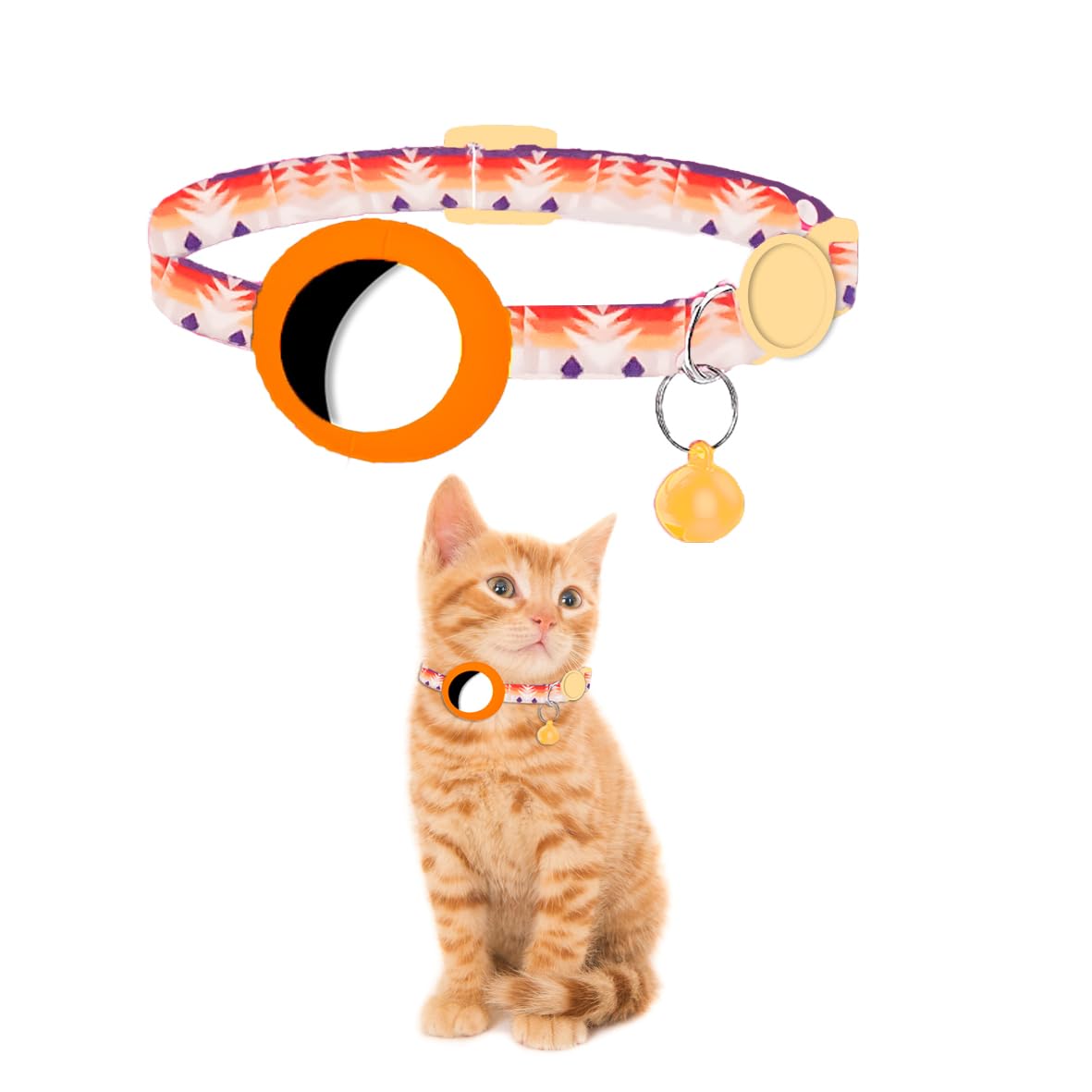 Airtags Cat Collar PF Doggy to Ensure the Safety and Surveillance of Your Pet Cat (Orange Gradient, Airtags Not Included)