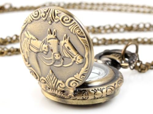 Pocket Watch Unisex Quartz Antique Brass Bronze Watch Horse