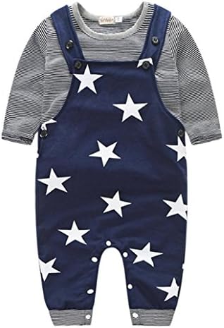 Clearance! Boy's Clothes,Kstare Summer Baby Boys Cotton Gentleman Stripe Long Sleeve Shirt Tops+Pants Overalls Outfits Clothes (12-18M, Navy)