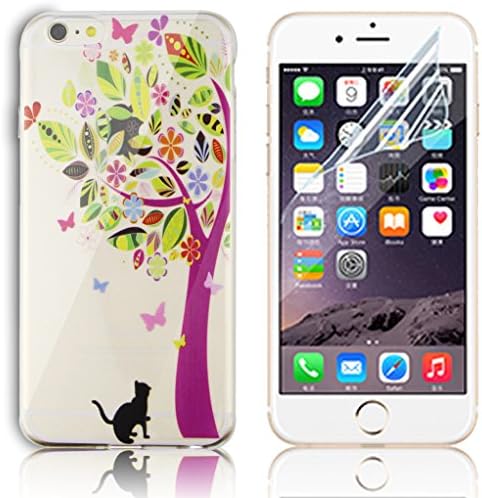 iPhone 6S Plus Case,iPhone 6 Plus TPU Cover with Free Screen Protector, Sunroyal Clear Soft TPU Silicone Gel Shock Proof Soft Durable Scratch Resistant Rubber Transparent Skin Shell Protective Case Cover for iPhone 6 Plus 6S Plus 5.5 inch with Beautiful Colourful Pattern Design - Tree
