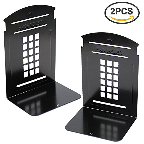 Non-Slip Bookends,Telephone Booth Library School Office Home Study Decorative,1Pair,Black - Thumbnail 3