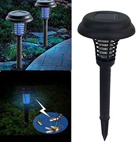 Pack of 2 Solar Panel Powered 2 Modes Rechargeable Light Sensor Plastic Mosquito Insect Repellent Killer Lamp for Garden Lawn Yard
