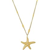 CEYIYA 18K Gold Plated Starfish Necklace - Seashell Pendent Ocean Themed Necklace - Boho Summer Beach Jewelry