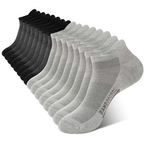 BAMBOO COOL Men's Ankle Socks Athletic Cushioned Moisture Wicking, Running Socks Arch Support Breathable, Heel Tab 8 Pack