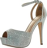 Blossom Womens Vice-126-233 Bridal Formal Evening Party Ankle Strap High Heel Peep Toe Glitter Sandal