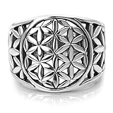 Chuvora 925 Sterling Silver Detailed Flower of Life Mandala Filigree Large Band Ring Size 6, 7, 8