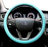 Sulida New Steering Wheel Cover Silicone Geometrical Pattern for Universal Car Diameter 13-15inch Steering Cover (Blue)
