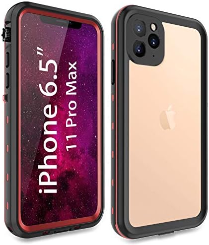iPhone 11 Pro Max Case Waterproof 6.5 inch, Built-in Screen Protector Rugged Cover Sealed Slim Clear Back Case Shockproof Anti-Scratch Outdoor Bumper Cover Compatible with iPhone 11 Pro Max (Red)