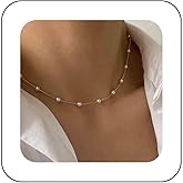 Vacaonio Bohemia Pearl Chain Choker Necklace Pearl Station Necklace Gold Pearl Collar Necklace Minimalist Pearl Chain Necklace Pearl Strand Necklace Jewelry for Women