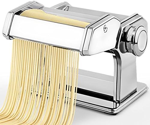 HOMSPORT Pasta Maker Stainless Steel Fresh Silver Pasta Maker 150 Roller Machine 6 Adjustable Thickness Settings for Spaghetti Fettuccini or Lasagna