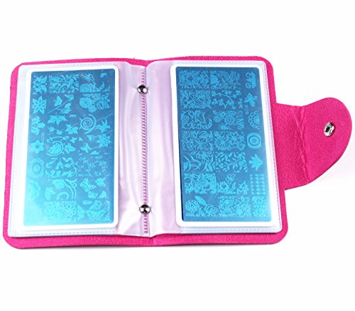 Finger Angel Nail Stamp Plate Synthetic Leather Case Holder Organizer Nail Image Stamping Plates Case For 6X12Cm Template-Rose Red Color