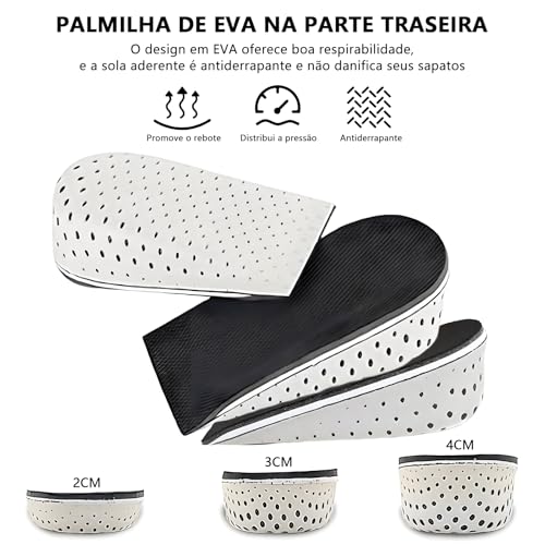 3 Par Palmilha Altura, GODREAM Palmilha Aumento de Altura em 2, 3 e 4 cm, Palmilhas Elevadora Invisíveis para Aumentar Estaltura, Anti Impacto, Palmilhas de Altura Tenis para Homens e Mulheres