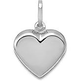 JewelryWeb 14k White Gold Polished 3-d Love Heart Pendant Necklace 15x10mm Wide Pendant for Women