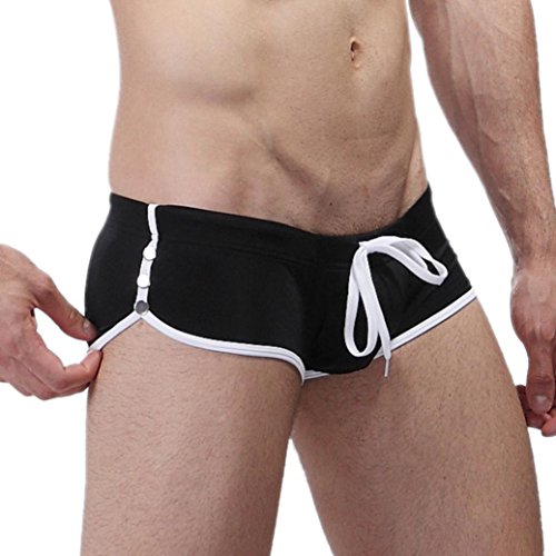 TOOPOOT Men's Swimming Trunks, Mens Boxer Swimming Briefs (L, Black) - Thumbnail 2