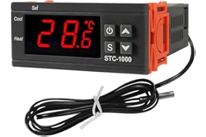 Dorhea Digital LCD Temperature Controller 10A DC 24V Thermostat STC-1000 1m NTC Sensor Thermostat Regulator Heater Cooler 2 Relay Output(24V)