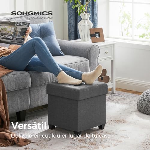 SONGMICS Puff Almancenaje Taburete con Reposapiés 38 x 38 x 40 cm | Taburete con Reposapiés para Salón, Dormitorio MLSF014G01V1