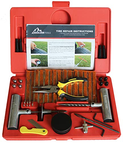Boulder Tools - Heavy Duty Tire Repair Kit for Car, Truck, RV, Jeep, ATV, Motorcycle, Tractor, Trailer. Flat Tire Puncture Repair Kit