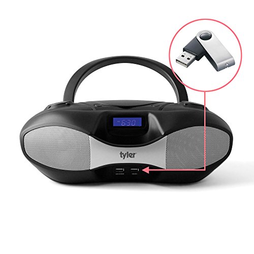 Tyler-Portable-Sport-Stereo-MP3CD-Boombox-Player-TAU104-BK-with-USB-Charging-Port-for-Phones-and-Tablets-USB-MP3-Input-FM-Radio-Black