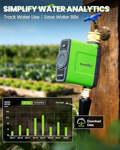 RAINPOINT WiFi Water Timer, Irrigation Timer with Brass Inlet & Outlet, must be used with HWG023 Gateway, IP65 Waterproof Garden Hose Timer, Rain Delay/Manual Watering(without Antenna Gateway)