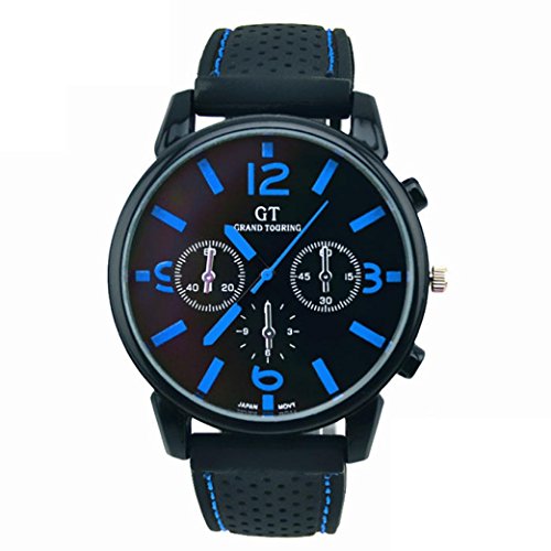 AmyDong Men Fashion Stainless Steel Sport Watch Cool Quartz Watch Wrist Analog Watch Men's Racing Quartz Watch (Blue)