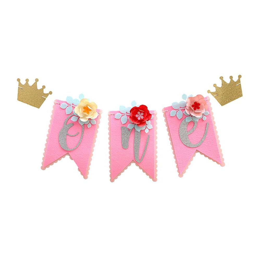 Holibanna Baby Girls Birthday Party High Chair Banner Rustic Summer Flower Bunting Garland for 1St Birthday Baby Shower Decoration