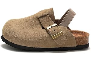 dubuto Cork Suede Clogs for Toddler Kids Boys Girls Leather Mules Footbed Sandals Potato Slippers
