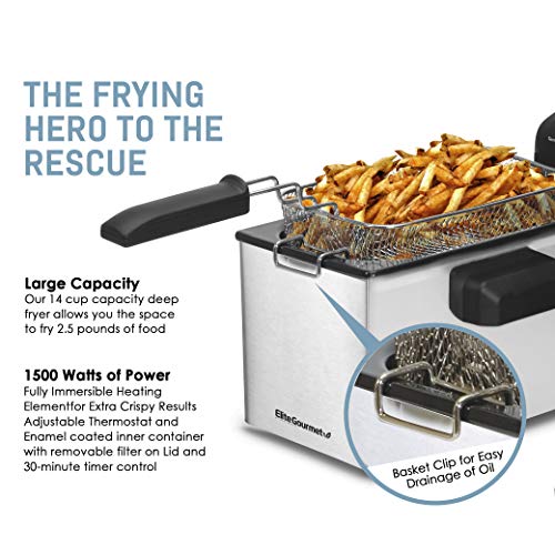 Elite Gourmet EDF3500 Basket Electric Deep Fryer with Timer and