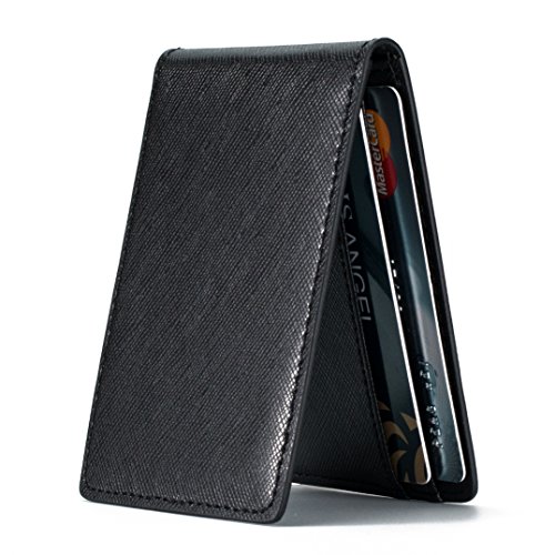 Ultra Slim Mini Size Wallet ID Window Card Case with RFID Blocking - Cross-grain Black