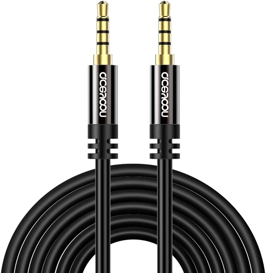 aceyoon 3 Ring Aux Cable 5m Jack to Jack Long Aux Lead with Mic Stereo Headphone 3.5mm Audio