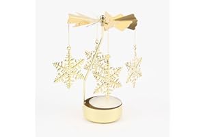 Candlesticks Metal Table Decoration Hollow Metal Rotating Tea Light Holder Romantic Gold Silver(Gold-Snowflake)