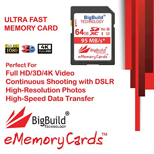 BigBuild Technology 64GB UHS-I U3 95MB/s Speicherkarte für Panasonic Lumix DMC TZ80, TZ81, TZ81EG-K, TZ81EG-K, TZ81EG-S, TZ90, TZ90EB-K, TZ91, ZS50K, ZS50S, ZS70 Kamera – Bild 3