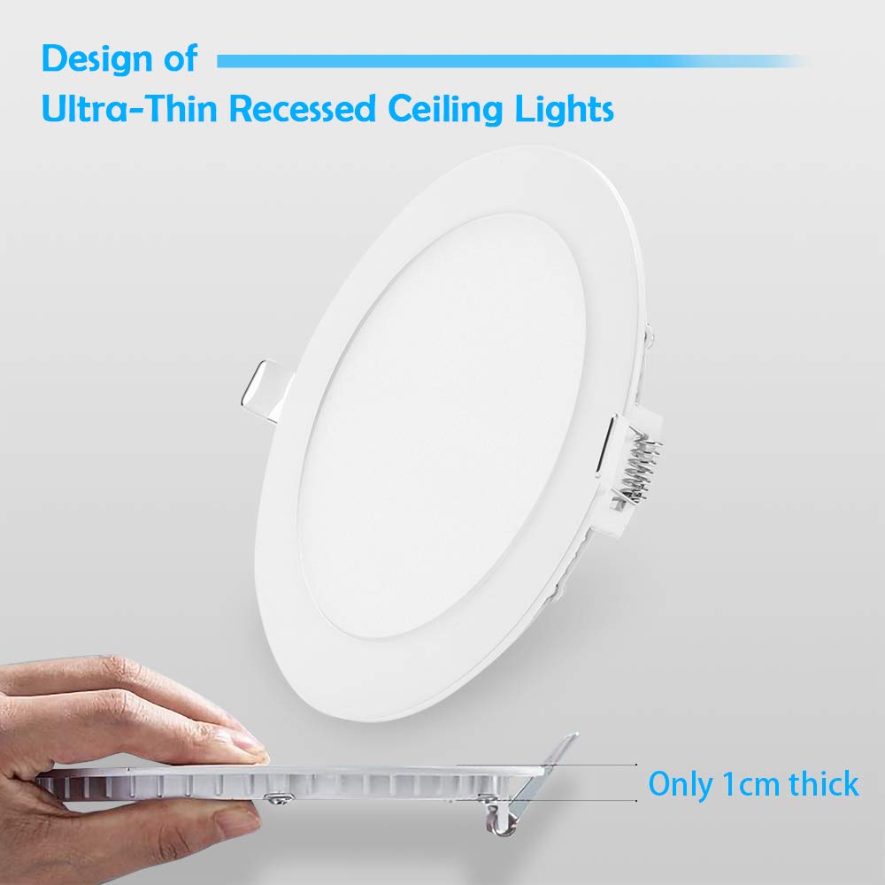 ECOWHO 6W 4 Inch Recessed Ceiling Lights with Junction Box, Dimmable Round LED Panel Lights, 480LM for Home Office Commercial Lighting (3000K Warm White)