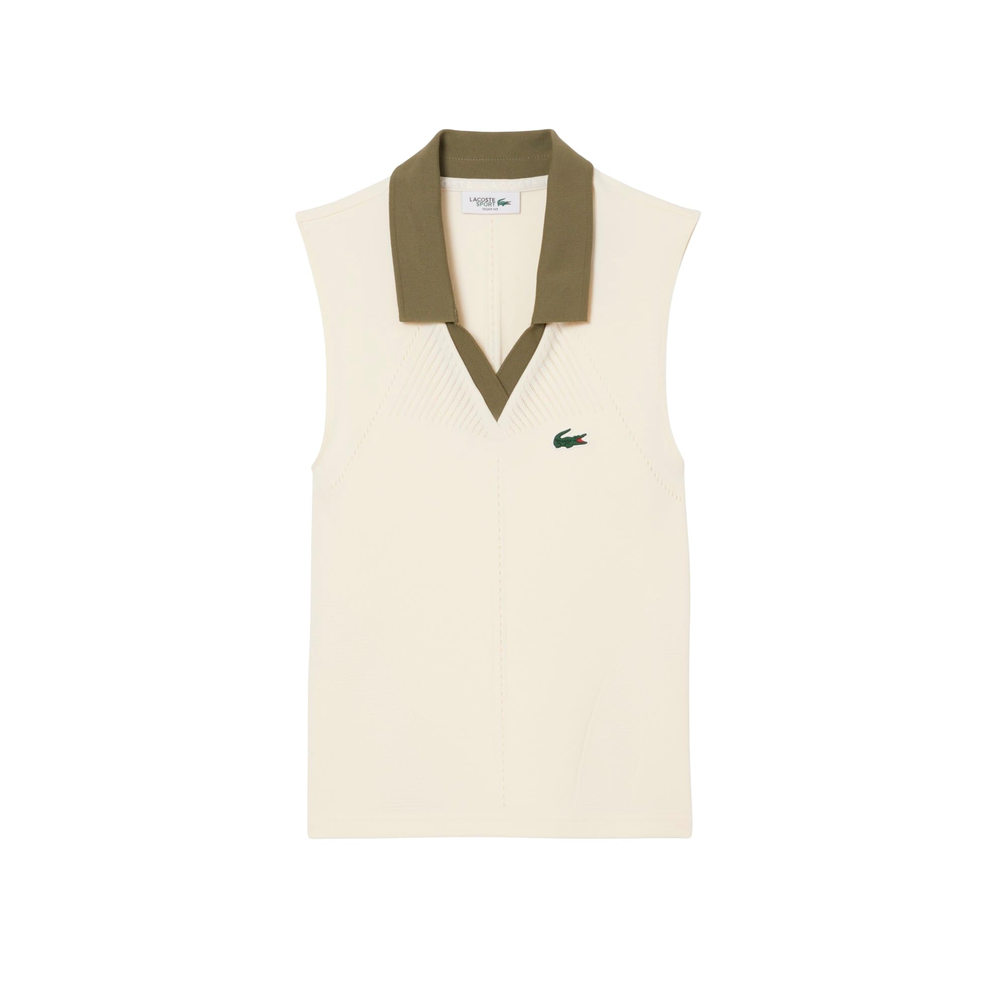 Lacoste Women’s Sleeveless Stretch Knit Tennis Polo Shirt, Lapland/Olive, 6/8