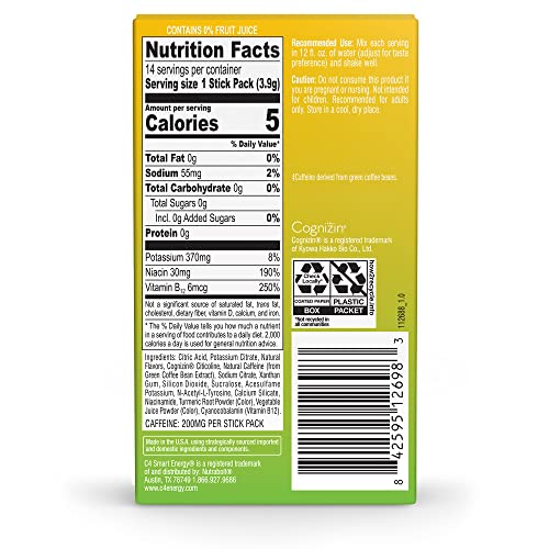 CELLUCOR C4 SMART ENERGY POWDER STICK PACKS – SUGAR FREE PERFORMANCE FUEL & NOOTROPIC BRAIN BOOSTER, COFFEE SUBSTITUTE OR ALTERNATIVE | YUZU LIME – 14 COUNT