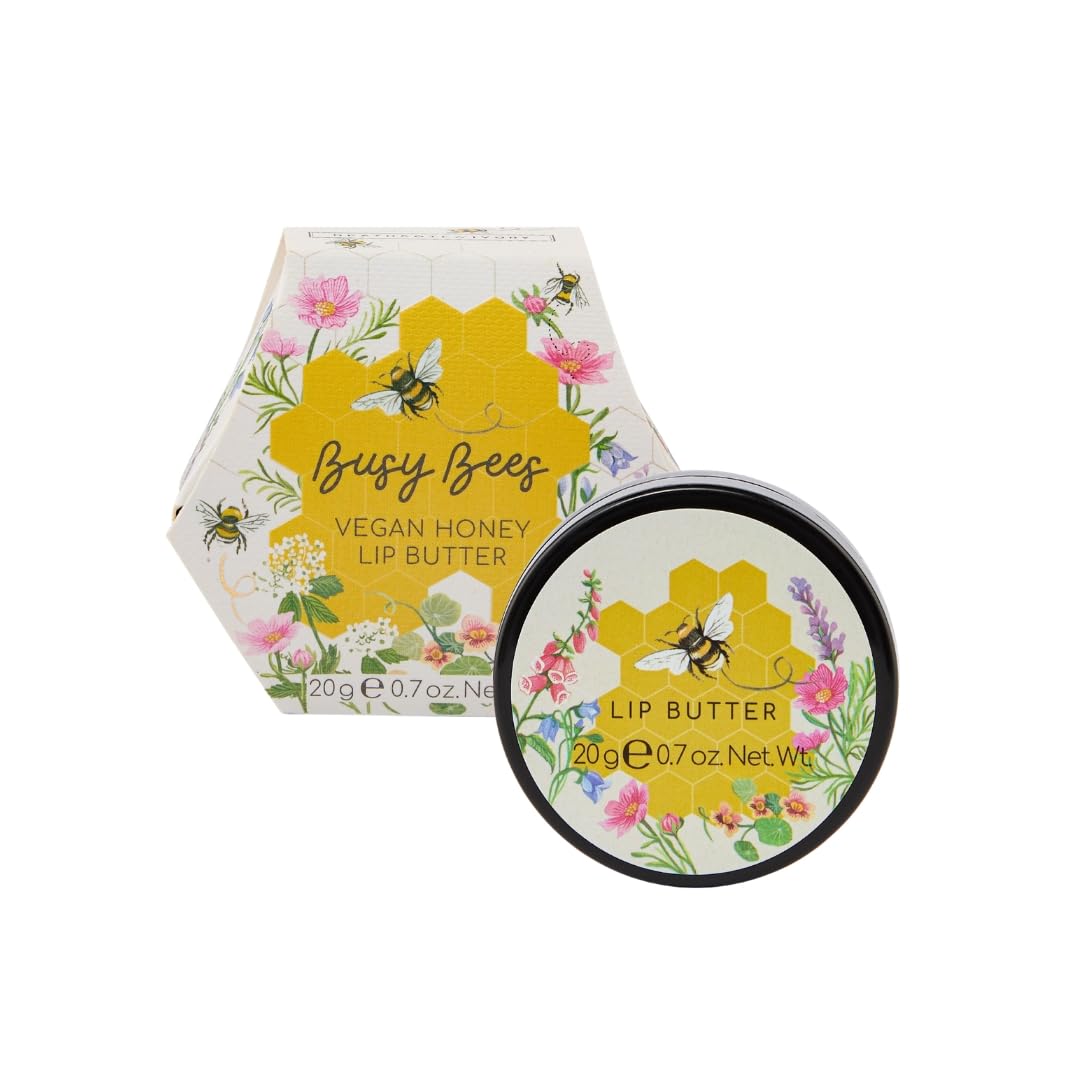 Heathcote & Ivory Lip Butter 20g, Shea Butter, Moisturising Bee Balm, Travel Size, Fits In Handbag, Vegan and Cruelty Friendly, Beauty Gift For Her or Nature Lovers, Busy Bees Collection