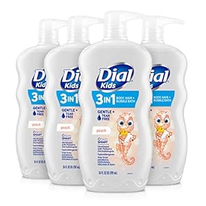 Dial Kids 3-in-1 Body + Hair + Bubble Bath, Peach, 24 fl oz (Pack of 4)