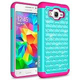 Samsung-Galaxy-Grand-Prime-Case-RANZ-Hot-PinkTeal-Spot-Diamond-Studded-Bling-Crystal-Rhinestone-Dual-Layer-Hyb