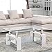 SUNCOO Coffee Table Glass Top with Shelves Home Furniture Clear Rectangle (White)