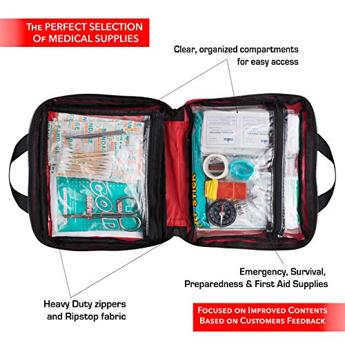 Protect Life First Aid Kit for Car, Home, Traveling, Camping, Office or Sports | 200 Pieces Bag Equipped with Medical Supplies for Emergency and Survival