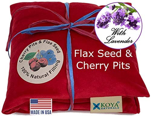 KOYA Naturals Soft Velvet Flax Seed, Lavender & Cherry Pit/Stone Pillow Heating Pad Microwavable - Moist Heat Pack Pad for Neck, Muscles, Joints, Stomach Pain, Menstrual Cramps (Red)
