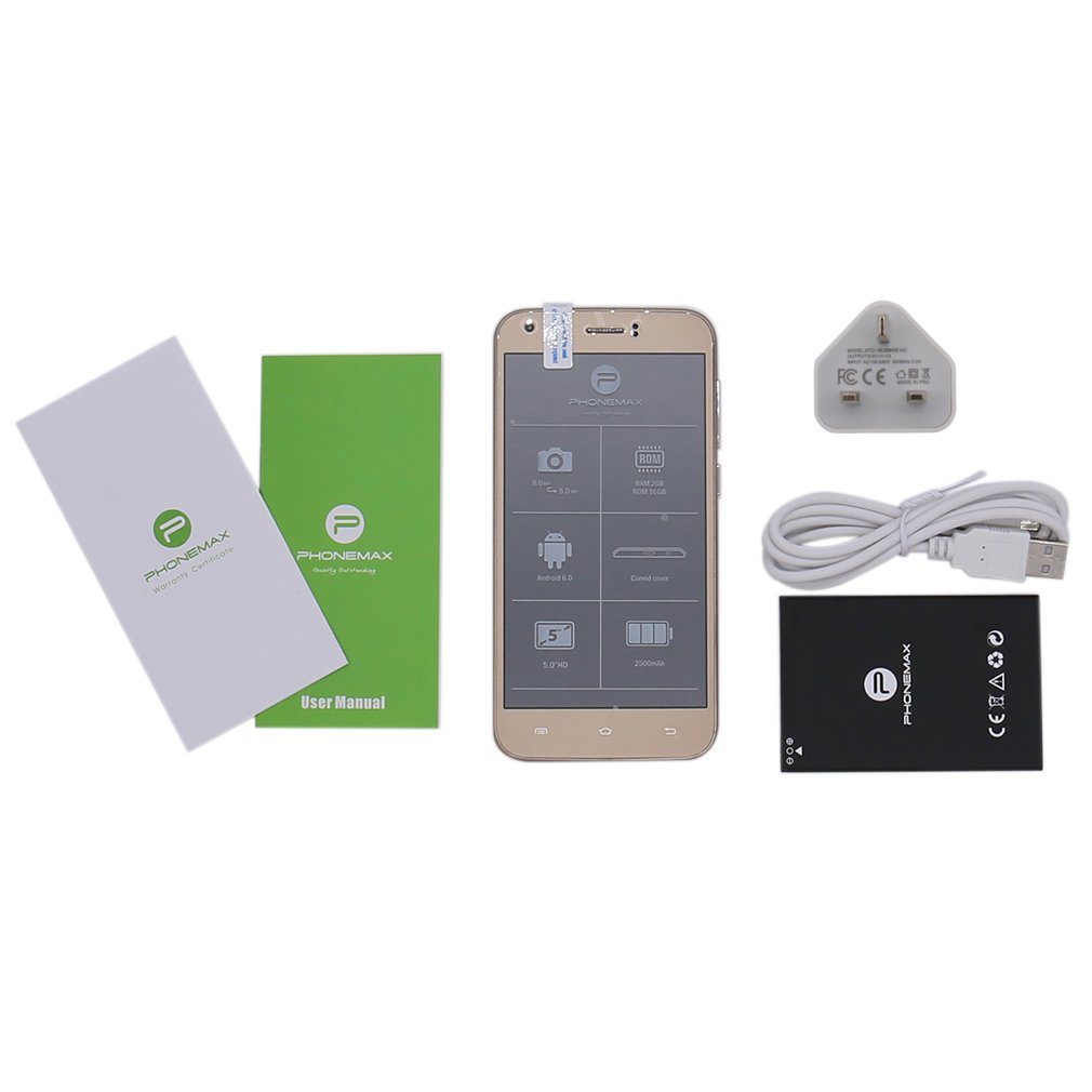 Phonemax Q5 Smartphone 5.0 Inch 1280*720 HD IPS Diplay 2GB+16GB Quad-Core 4G Smart Phone For Android 6.0 UK Plug (Gold)