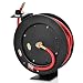 Goplus Retractable Air Hose Reel, Wall Mount Auto Rewind Hose-Reel, Heavy Duty Steel Construction, Industrial Grade Rubber Hose, Max.300 PSI (3/8" x 50' Hose, Black) primary
