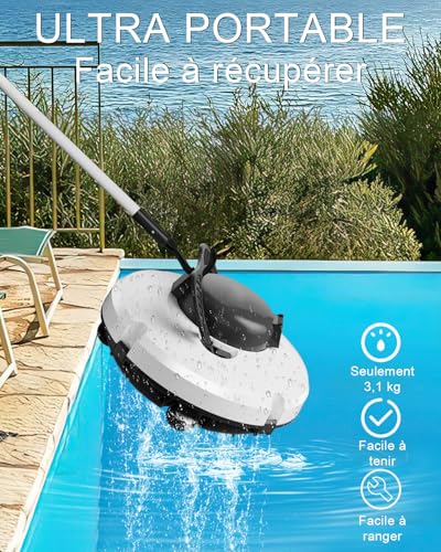 (2026) Robot Piscine sans Fil, Aspirateur Piscine à Double Moteur Puissante Aspiration, 120 Minutes de Nettoyage, Auto-Stationnement, Robot Piscine Idéal pour Les Piscines Hors Sol 100㎡ (Beige)