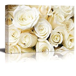 Canvas Prints Wall Art - Romantic White Color Cream Roses | Modern Wall Decor/Home Art Stretched Gallery Wraps Giclee Print & Wood Framed. Ready to Hang - 12" x 18"