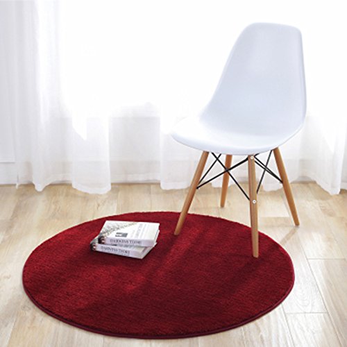 Fouriding Round Circular Area Rugs Solid Carpets Home Cozy Mat Bedroom Luxurious Floor Pads for Living Room (Wine Red, Diameter:2.6ft)