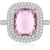 ENDLESSNESS & ETERNITY Pink Princess Cut Simulated Diamond 14K Gold Plated Cocktail Ring Cubic Zirconia CZs Stackable Wedding Band Ring Engagement Ring