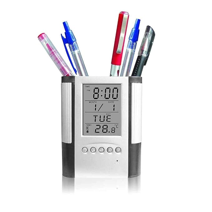 HREDOW Calendar Alarm Clock Desktop Pen Holder Electronic Large Screen